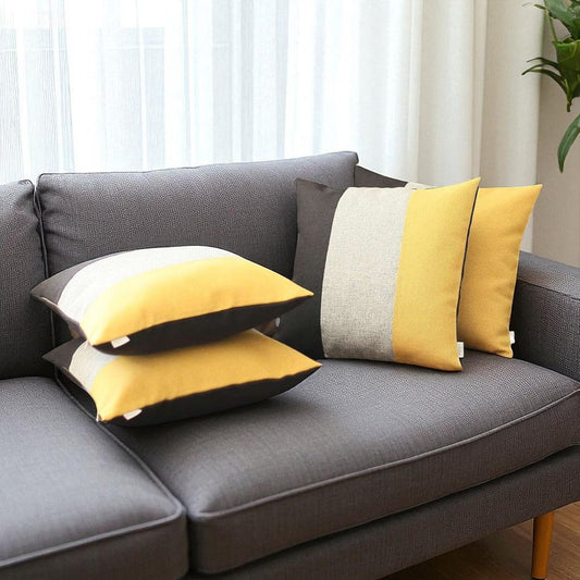 Set Of 4 Modern Yellow Striped Pillow Covers