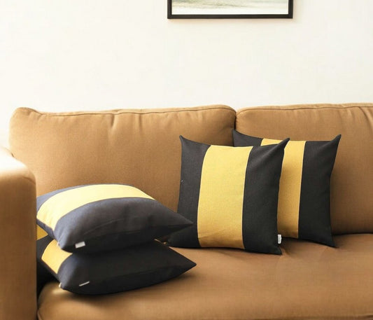 Set Of 4 Black And Yellow Center Pillow Covers