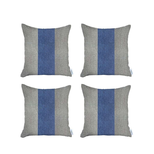 Set Of 4 Ivory And Blue Center Pillow Covers