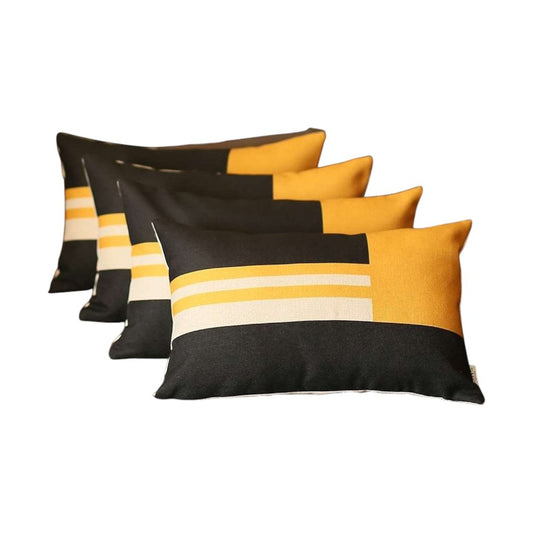 Set Of 4 Yellow And Black Lumbar Pillow Covers