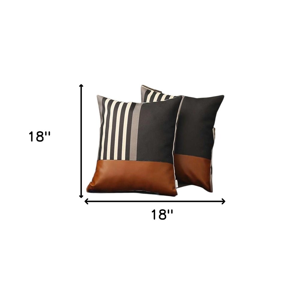 Set Of Two 18 X 18 Black And Tan Polyester Throw Pillow Cover