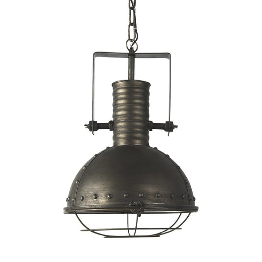 Antiqued Black Metal Hanging Industrial Caged Pendent Light