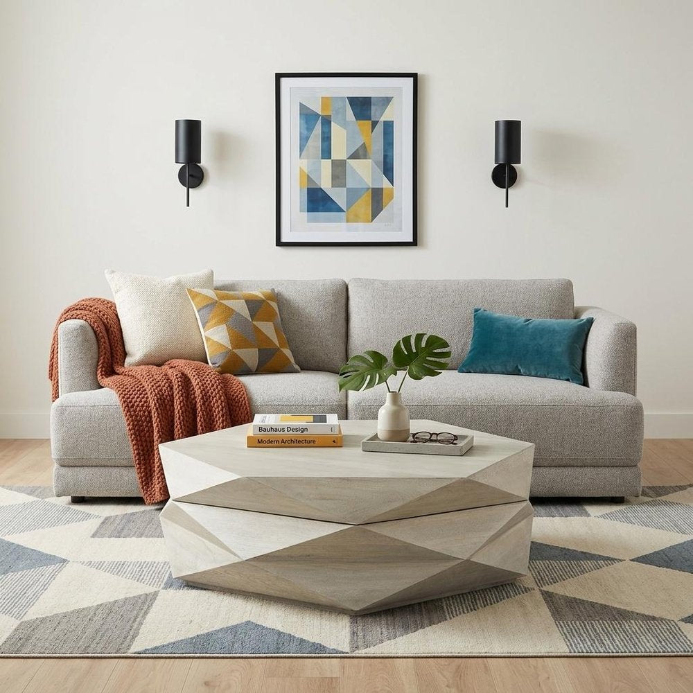 48" Natural Solid Wood Hexagon Lift Top Solid Coffee Table