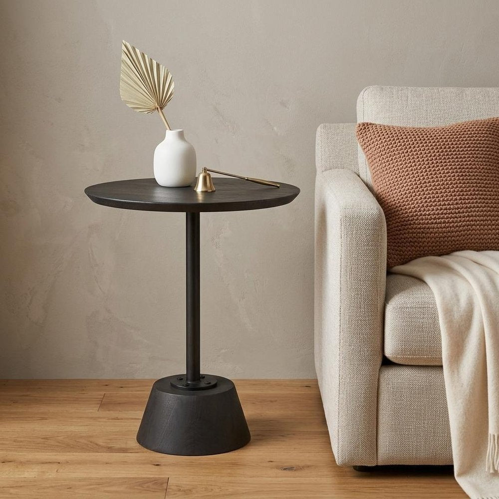 24" Black Solid and Manufactured Wood Round End Table
