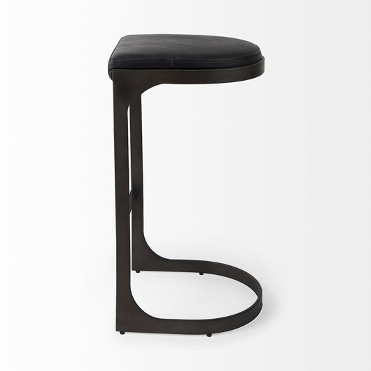 35" Black Leather and Metal Backless Bar Chair
