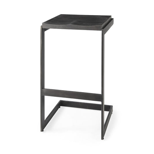 30" Black Wood And Metal Backless Bar Height Bar Chair