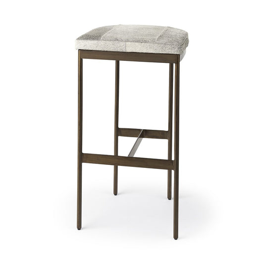 35" Gray and Gold Leather and Metal Backless Counter Height Bar Chair