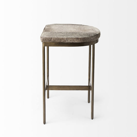 29" Gray And Gold Hair on Hide Leather And Iron Backless Counter Height Bar Chair