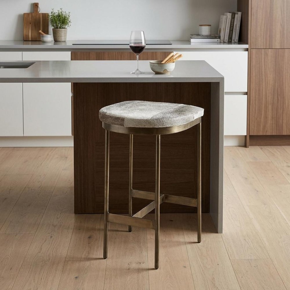 29" Gray Iron Backless Bar Chair