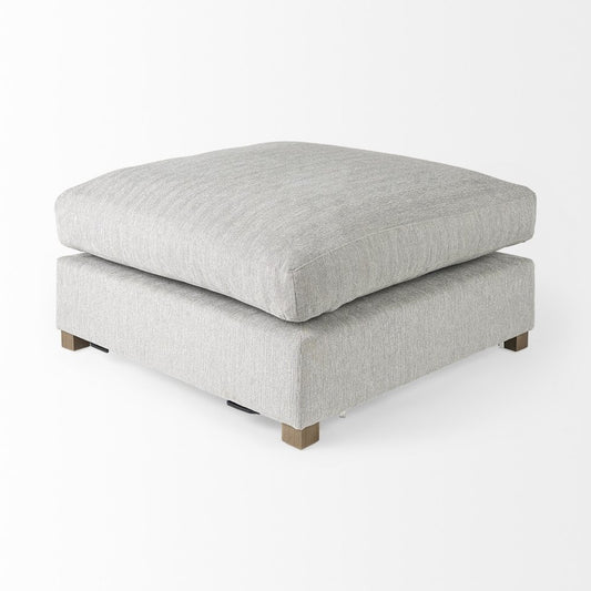 39" Light Gray Fabric and Brown Cocktail Ottoman