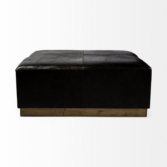 36" Black Faux Leather and Brown Footstool