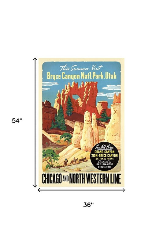 36" X 54" Vintage 1950S Bryce Canyon National Park Wall Art