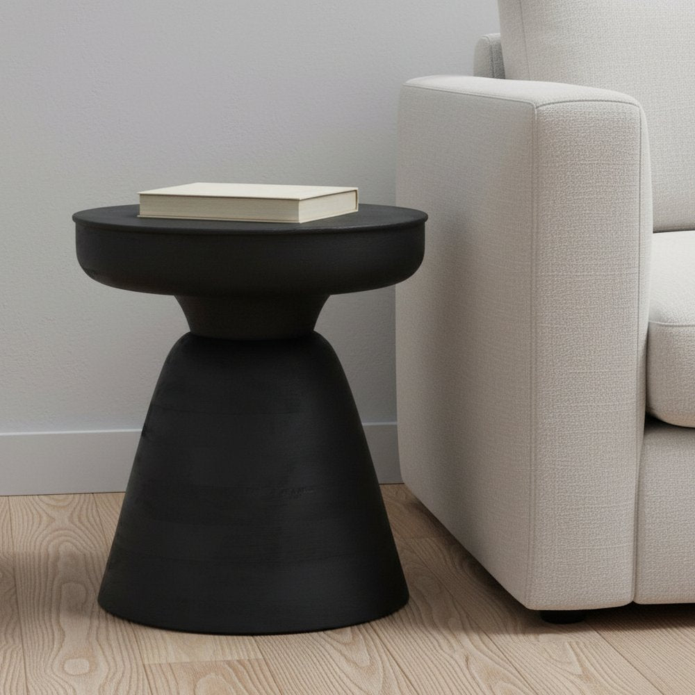 18" Black Solid Wood Round End Table