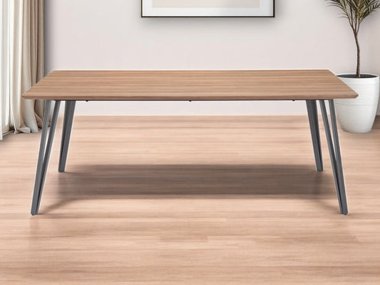 79" Wood Brown And Gray Steel Dining Table