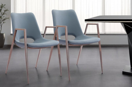 Set of Two Gray And Brown Upholstered Faux Leather Open Back Dining Arm Chairs