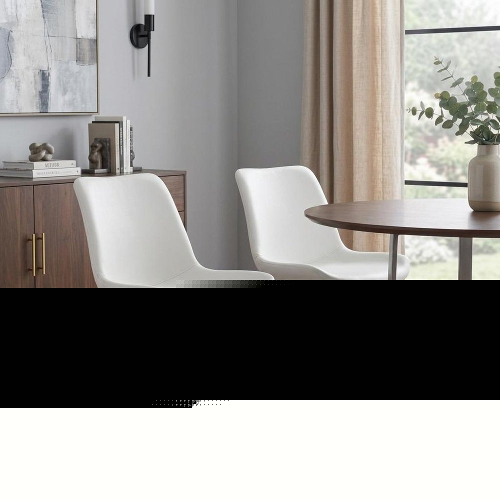 Set of Two White And Black Upholstered Faux Leather Dining Side Chairs