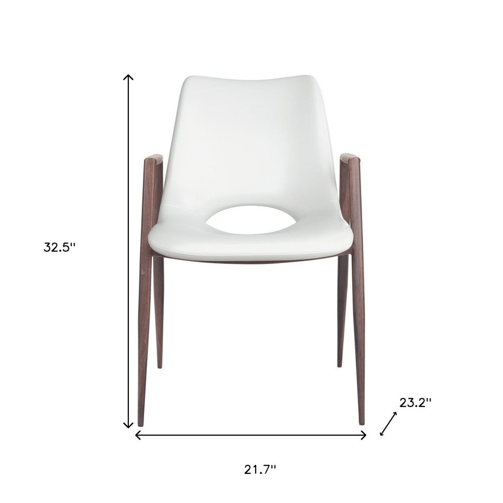 Set of Two White and Brown Upholstered Faux Leather Open Back Dining Arm Chairs