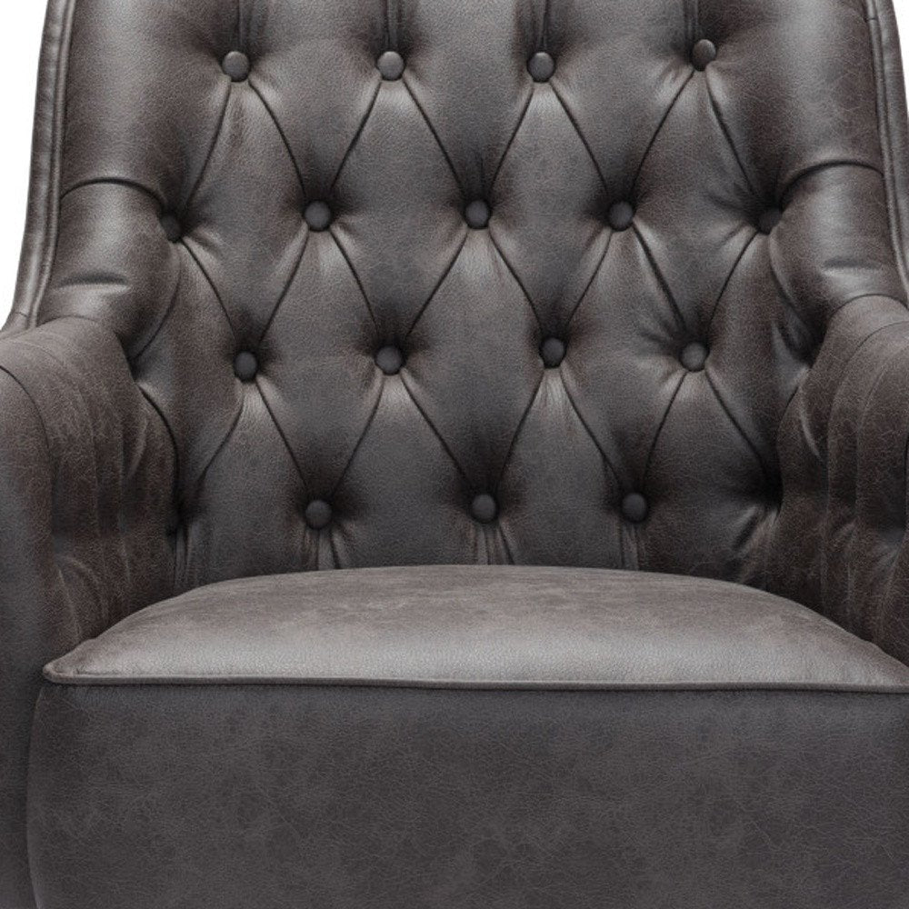 29" Black Faux Leather And Upholstered Tufted Chesterfield Chair
