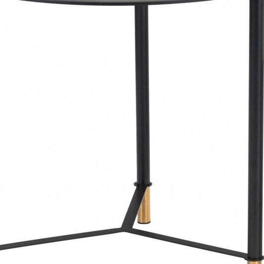 Set of Two White and Black Faux Marble And Glass And Steel Round Bunching Coffee Tables