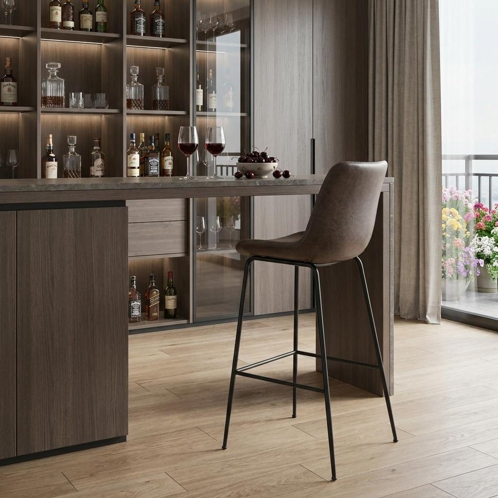 31" Brown and Black Steel Low Back Bar Height Bar Chair