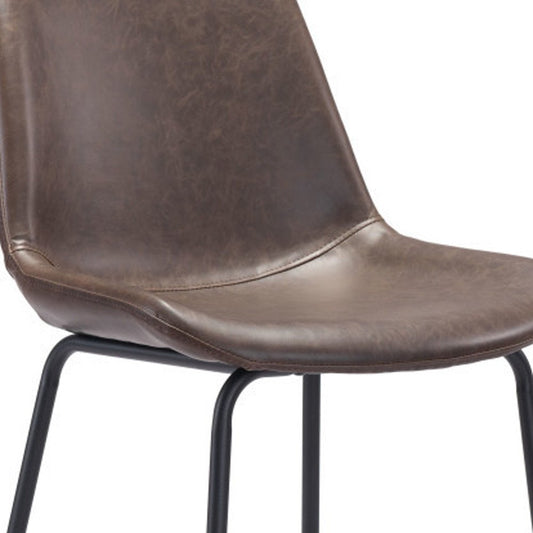 31" Brown And Black Faux Leather And Steel Low Back Bar Height Bar Chair