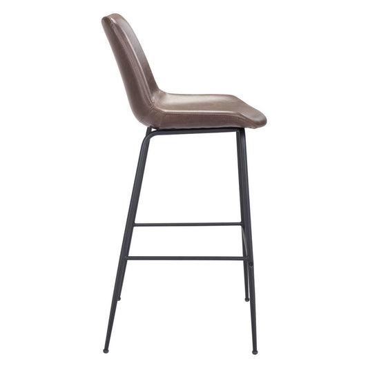 31" Brown And Black Faux Leather And Steel Low Back Bar Height Bar Chair