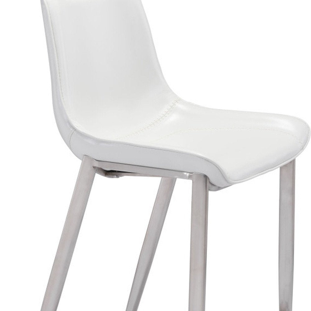 Set of Two 30" White And Silver Steel Low Back Bar Height Bar Chairs