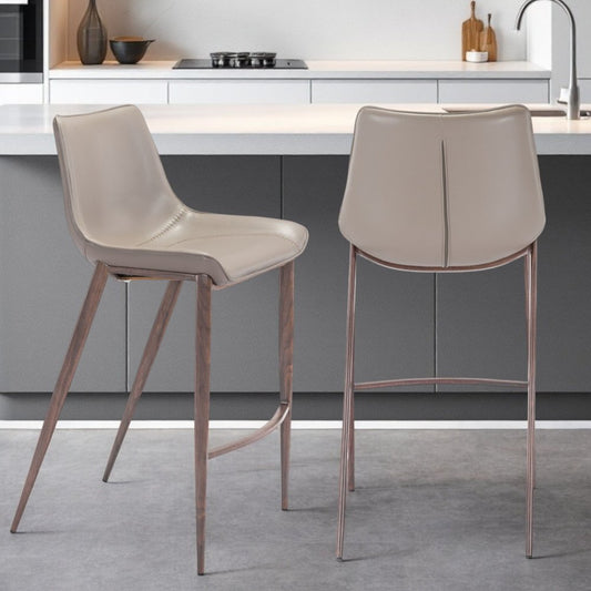 Set of Two 30" Gray And Brown Steel Low Back Bar Height Bar Chairs