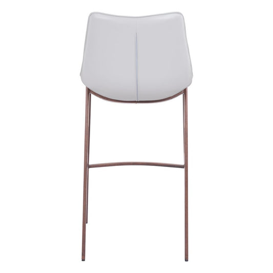 Set of Two 30" White And Brown Faux Leather And Steel Low Back Bar Height Bar Chairs