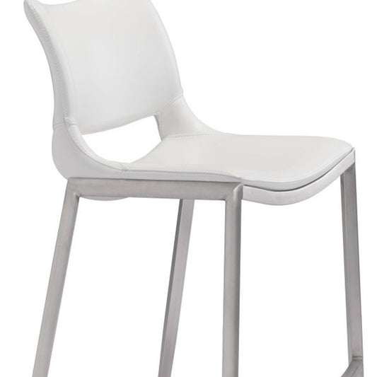 Set of Two 29" White And Silver Faux Leather And Steel Low Back Bar Height Bar Chairs