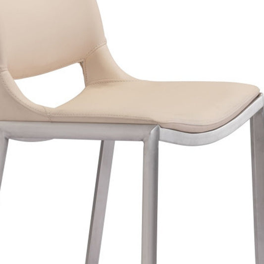 Set of Two 29" Light Pink And Silver Faux Leather And Steel Low Back Bar Height Bar Chairs