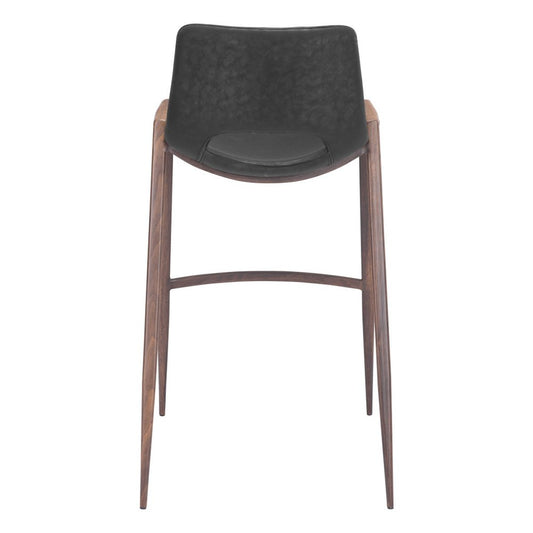 Set of Two 29" Black And Brown Faux Leather And Steel Low Back Bar Height Bar Chairs