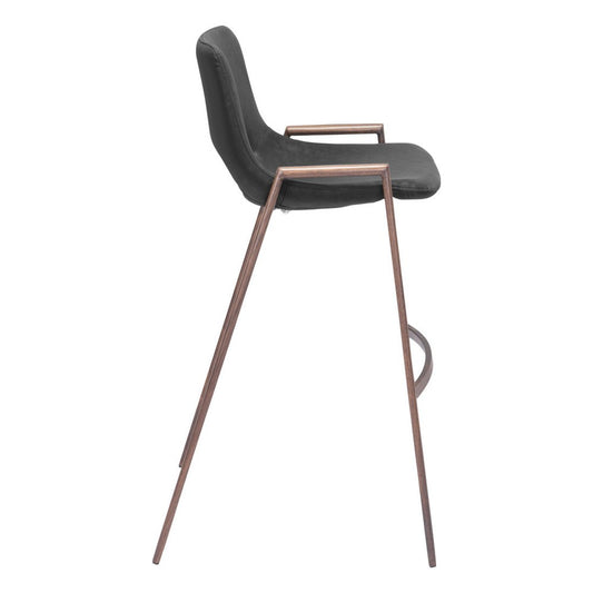 Set of Two 29" Black And Brown Faux Leather And Steel Low Back Bar Height Bar Chairs