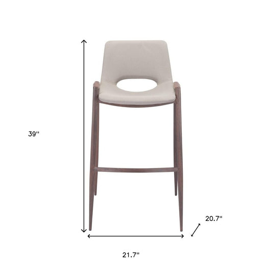 Set of Two 29" Beige And Brown Faux Leather And Steel Low Back Bar Height Bar Chairs
