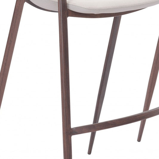 Set of Two 29" Beige And Brown Faux Leather And Steel Low Back Bar Height Bar Chairs