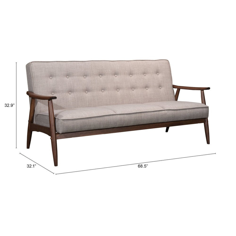 69" Beige Polyester Sofa With Brown Legs