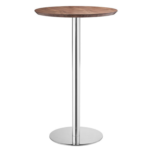26" Brown and Silver Rounded Stainless Steel Bar Table
