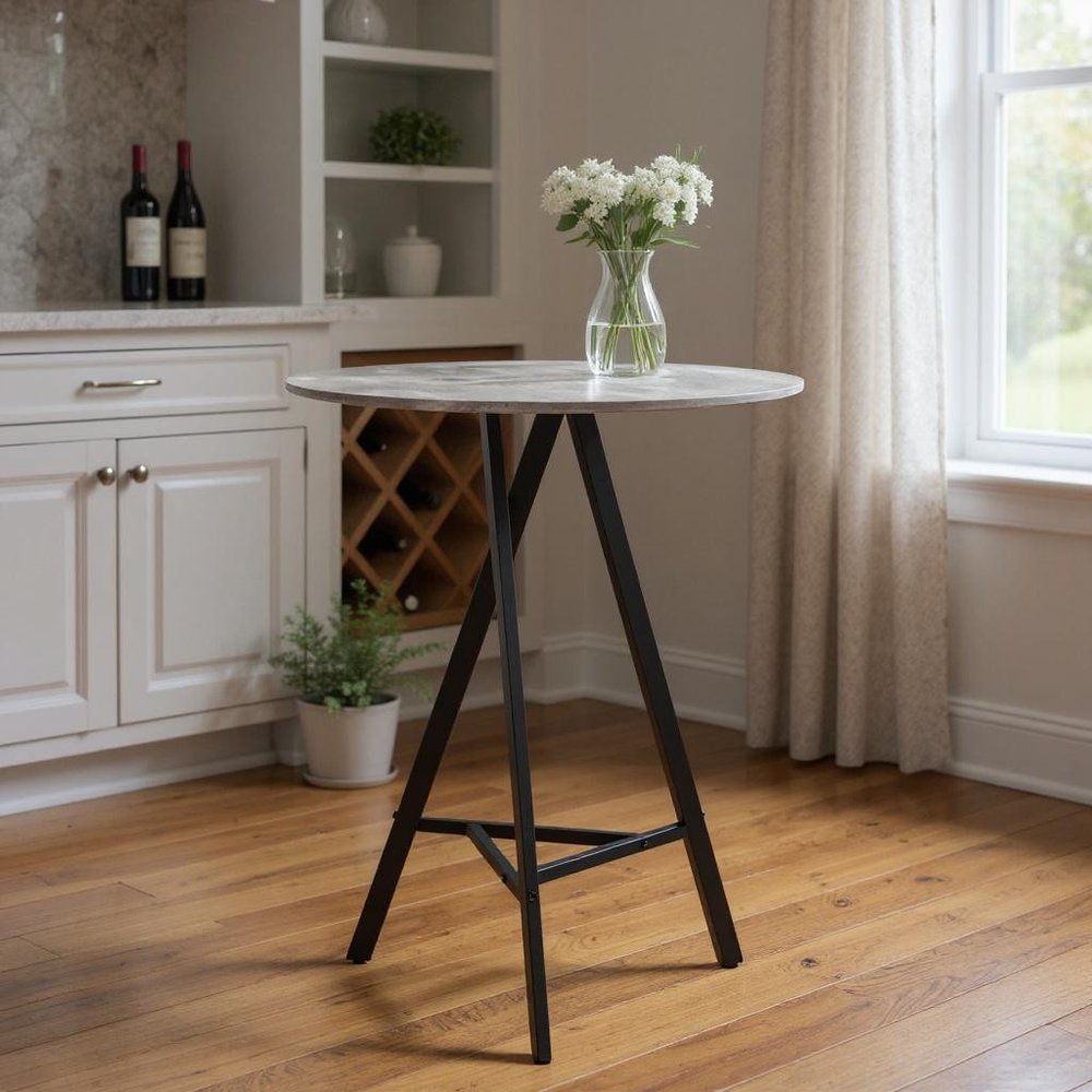 32" Gray and Black Rounded Steel Bar Table