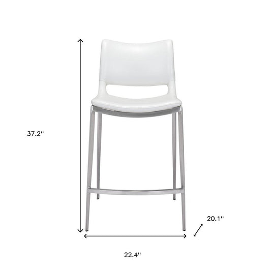 Set of Two 25" White And Silver Steel Low Back Counter Height Bar Chairs