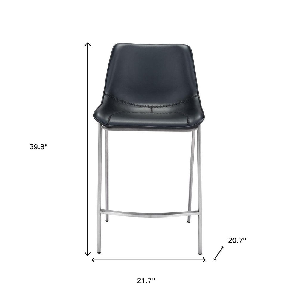 Set of Two 26" Black And Silver Steel Low Back Counter Height Bar Chairs