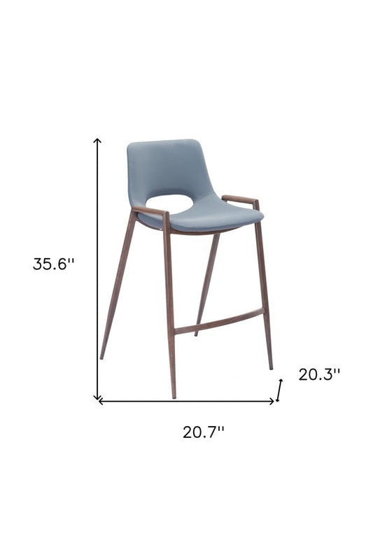 Set of Two 26" Gray And Brown Faux Leather And Steel Low Back Counter Height Bar Chairs