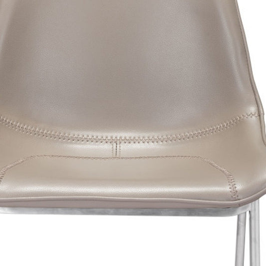 Set of Two 26" Gray And Silver Faux Leather And Steel Low Back Counter Height Bar Chairs