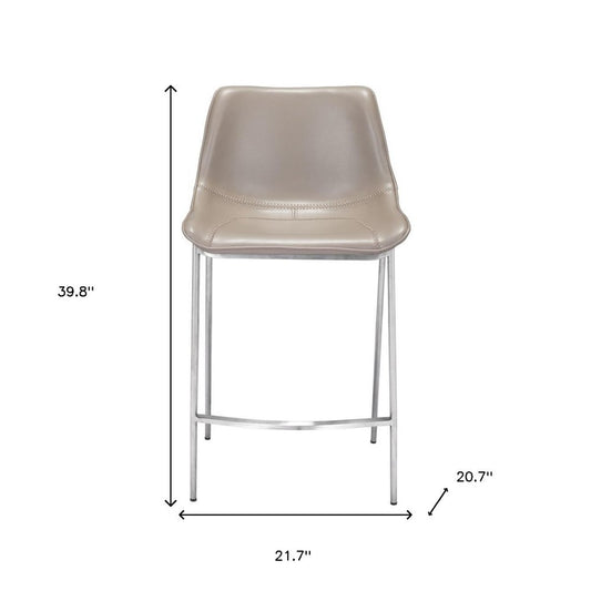 Set of Two 26" Gray And Silver Faux Leather And Steel Low Back Counter Height Bar Chairs