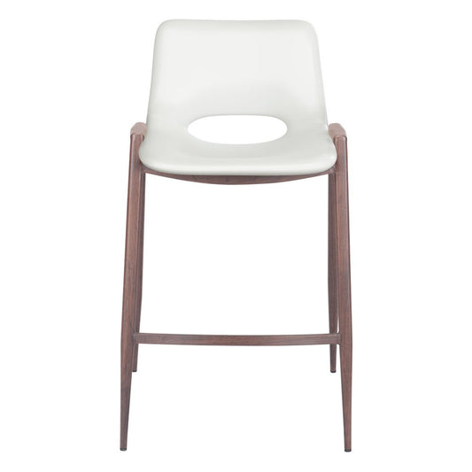 Set of Two 26" White And Brown Faux Leather And Steel Low Back Counter Height Bar Chairs