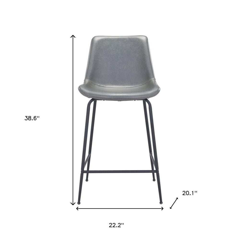 26" Gray And Black Steel Low Back Counter Height Bar Chair