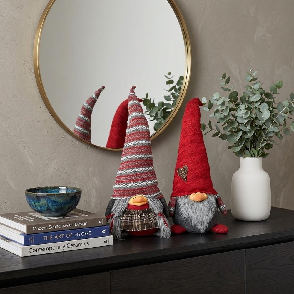 30" Red Fabric Christmas Sitting Gnome Tabletop Sculpture