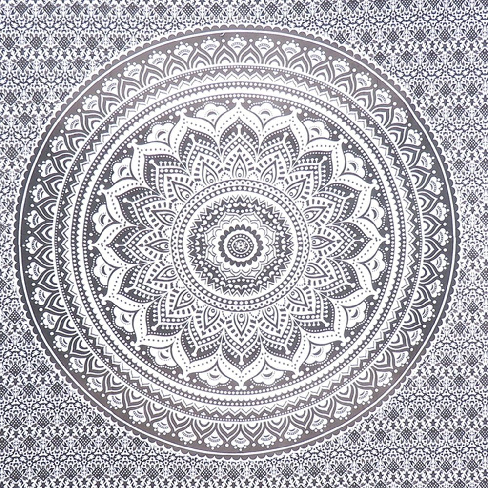 80" X 56" Gray And White Mandala Cotton Hanging Tapestry
