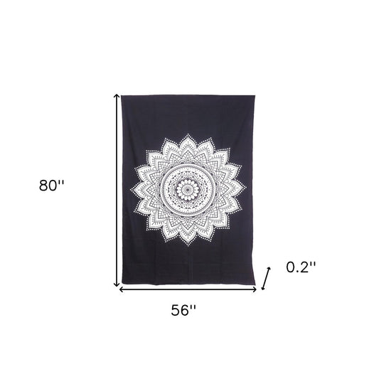 80" X 56" Black And White Mandala Cotton Hanging Tapestry