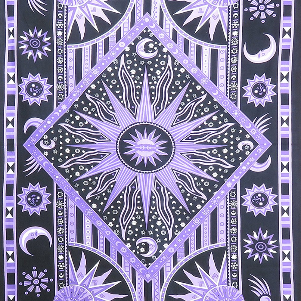 80" X 56" Purple Black And White Mandala Cotton Hanging Tapestry