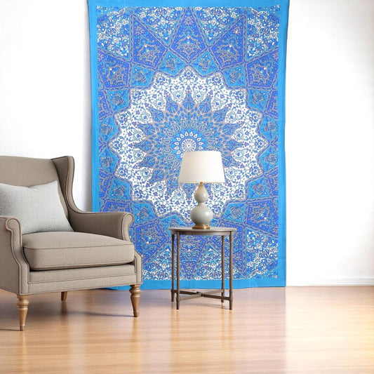 80" X 56" Royal Blue Mandala Cotton Hanging Tapestry
